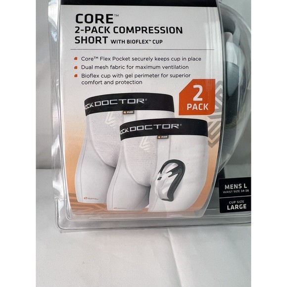 Shock Doctor Men Core Compression Shorts 2-Pack with Bio-Flex Cup - White Sz L‎ - Picture 3 of 9